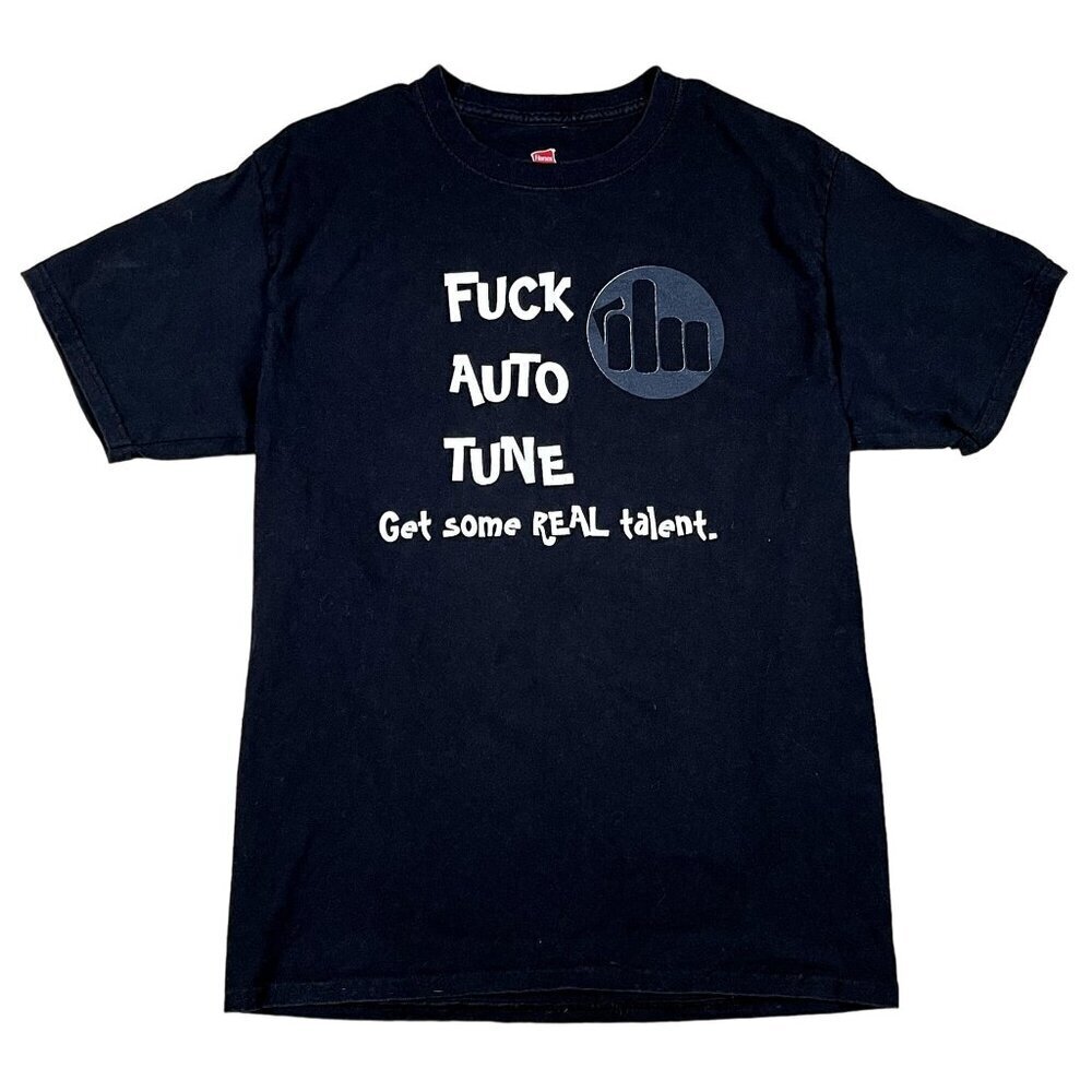 F*ck Auto Tune Get Some Real Talent 100% Cotton Black T-Shirt Size Medium